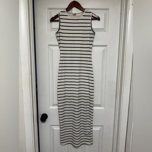 See You Monday Black and White Striped Midi Dress